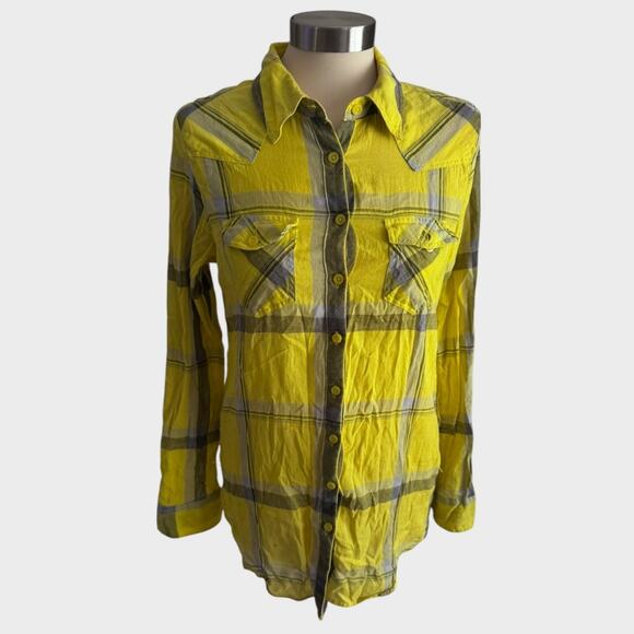 Nollie 100% Cotton Womens Button Front Yellow Plaid Shirt Medium - Picture 1 of 8